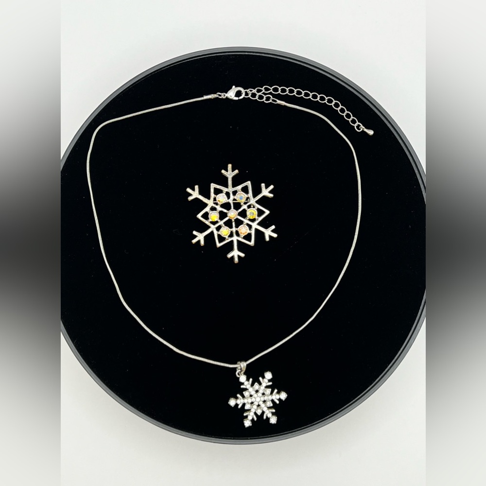 Snowflake Rhinestone Necklace and Brooch